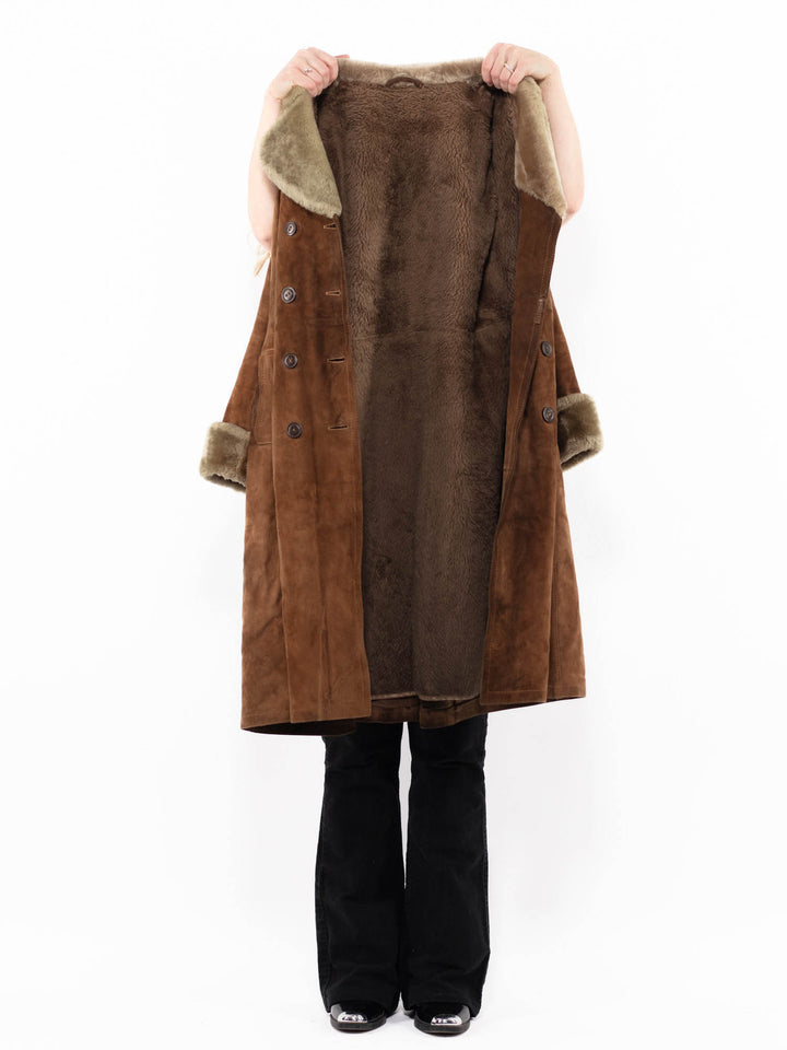 Vintage 70's Women Suede Sherpa Coat in BrownA0878