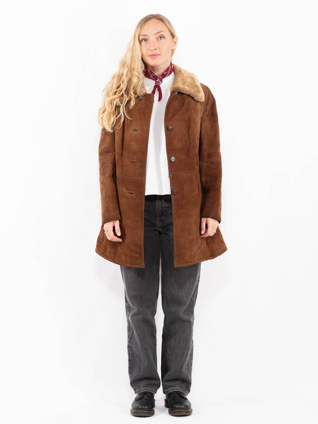 Vintage 70's Women Suede Sherpa Coat in BrownA0629