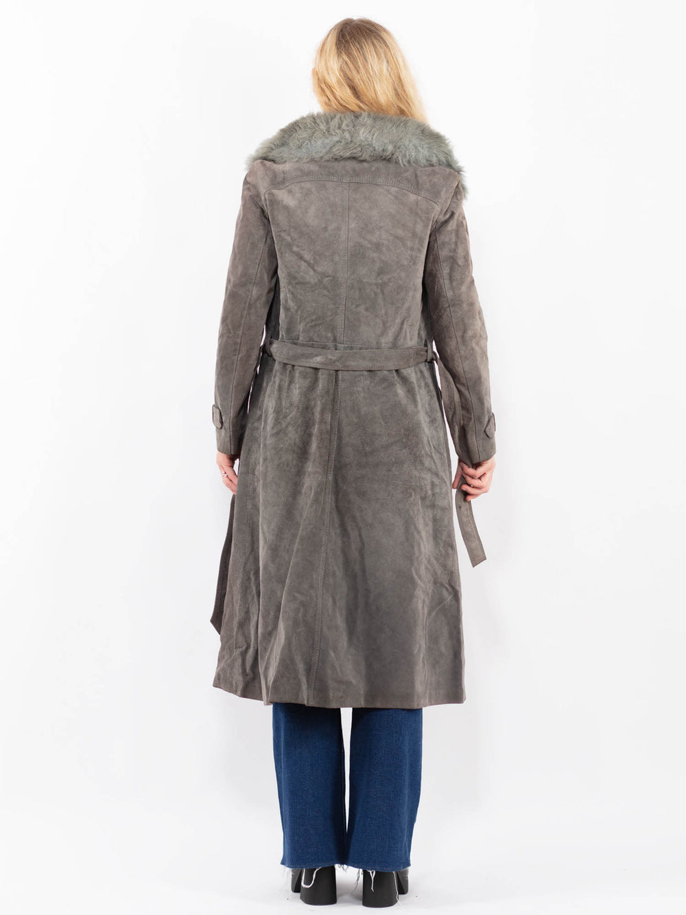 Vintage 70's Women Suede Coat in GrayA0396