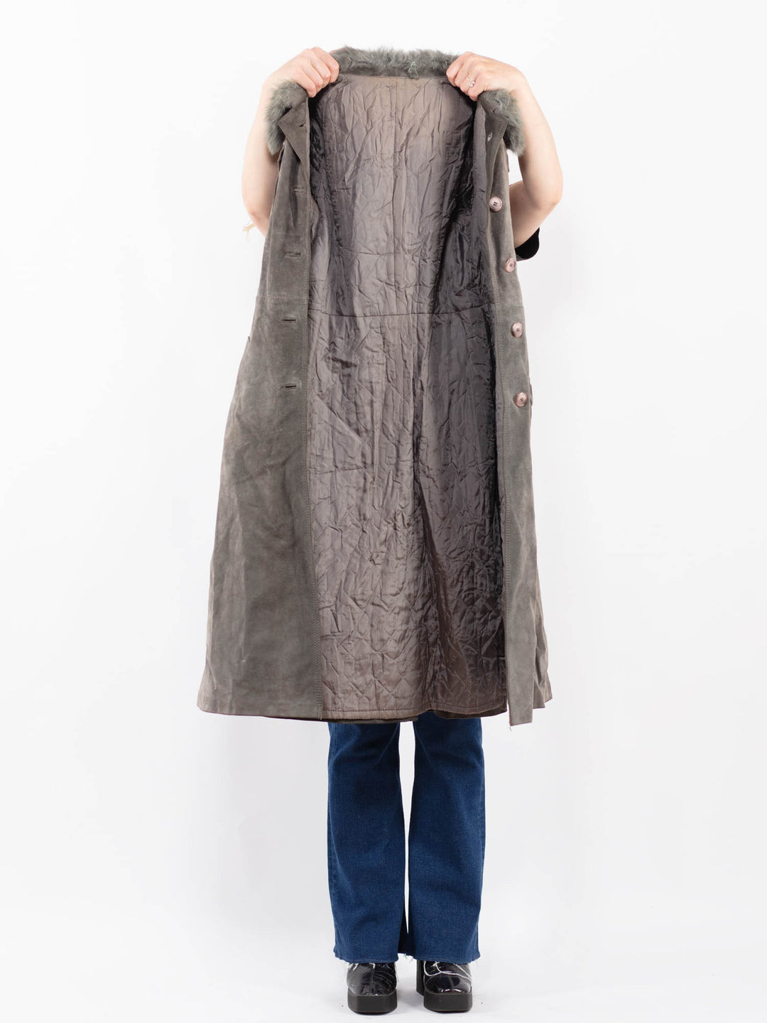 Vintage 70's Women Suede Coat in GrayA0396