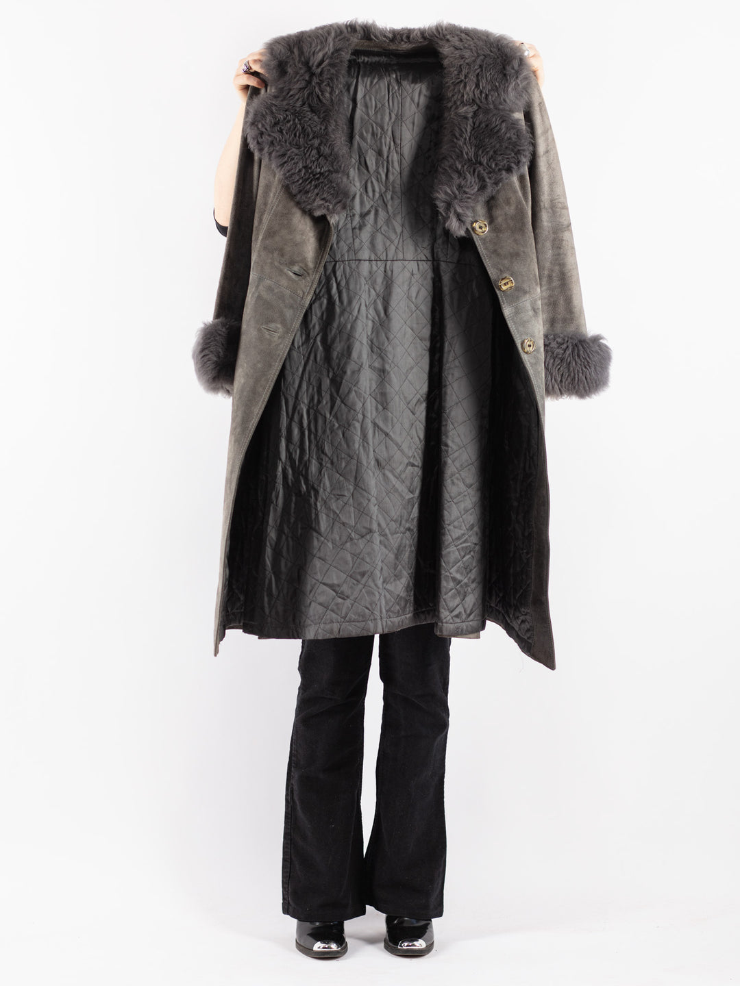 Vintage 70's Women Suede Coat in Gray