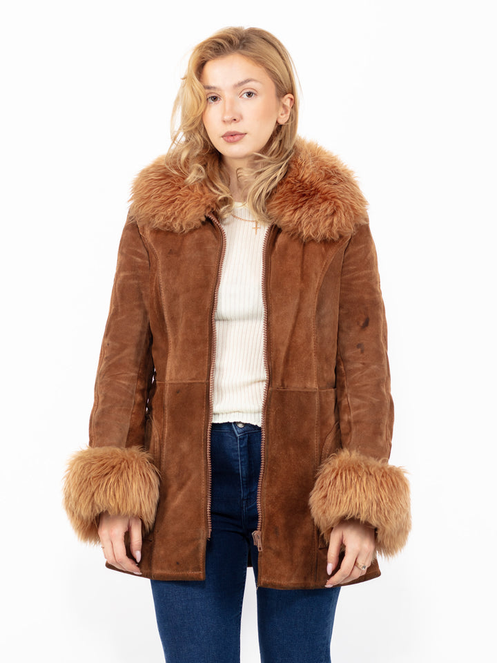 Vintage 70's Penny Lane Suede Sherpa Coat in Brown