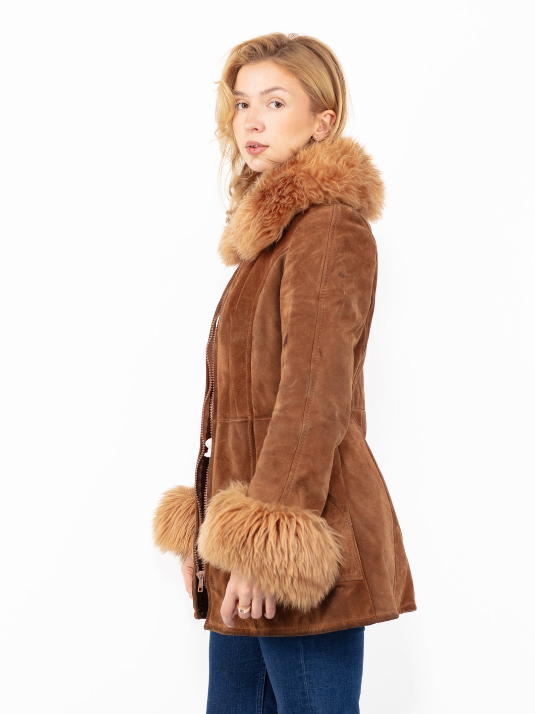 Vintage 70's Penny Lane Suede Sherpa Coat in Brown