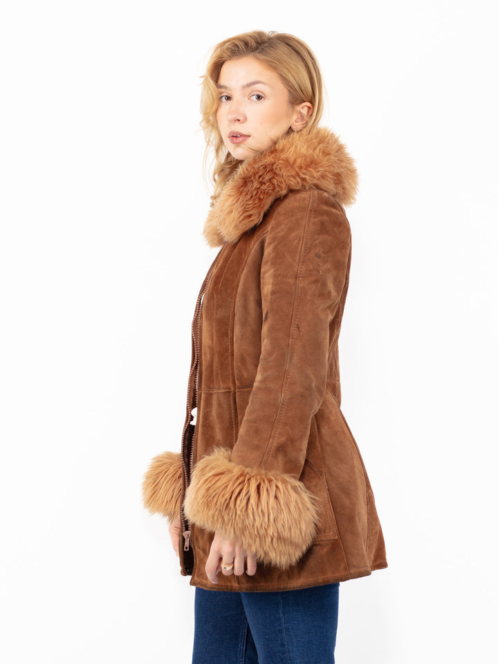 Vintage 70's Penny Lane Suede Sherpa Coat in Brown