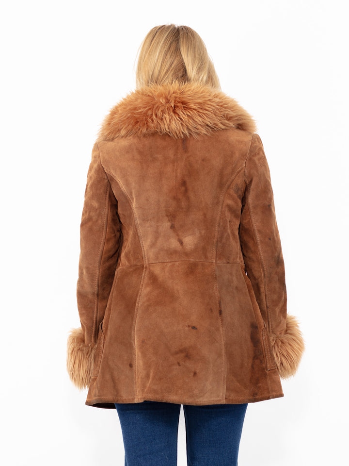 Vintage 70's Penny Lane Suede Sherpa Coat in Brown