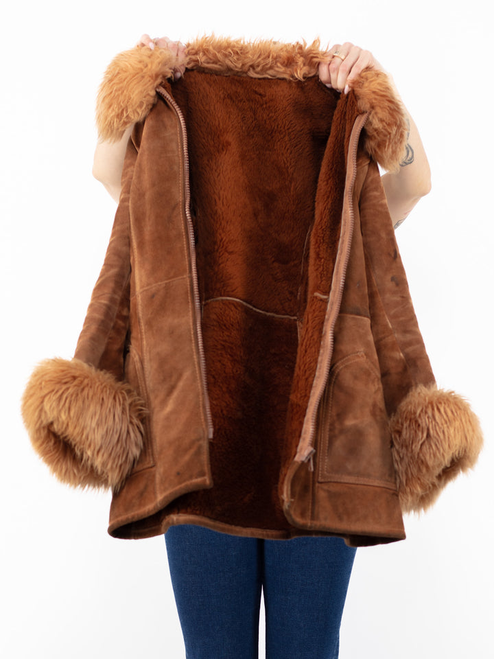 Vintage 70's Penny Lane Suede Sherpa Coat in Brown
