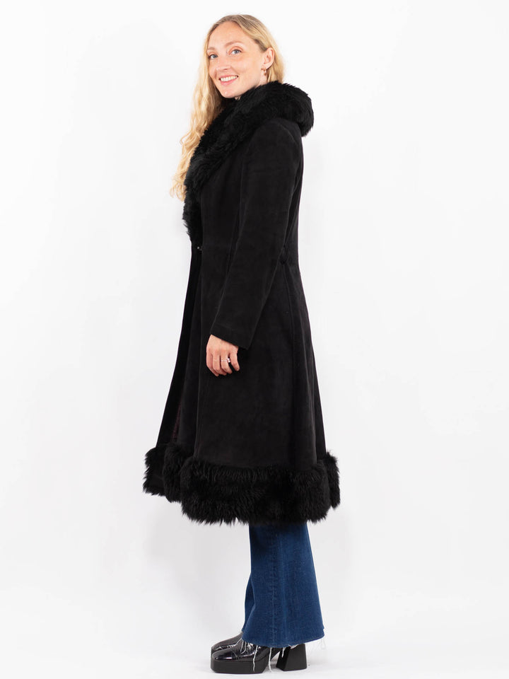 Vintage 70's Women Suede Coat in BlackA0417