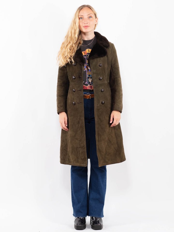 Vintage 70's Women Suede Sherpa Coat in GreenA0425