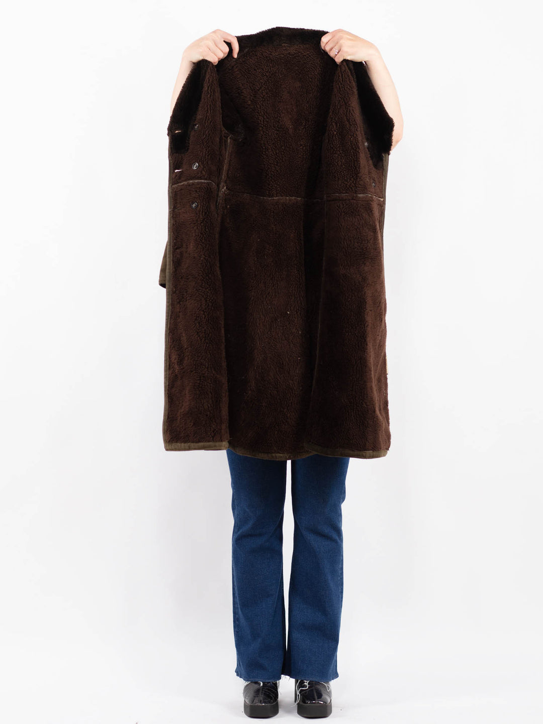 Vintage 70's Women Suede Sherpa Coat in GreenA0425