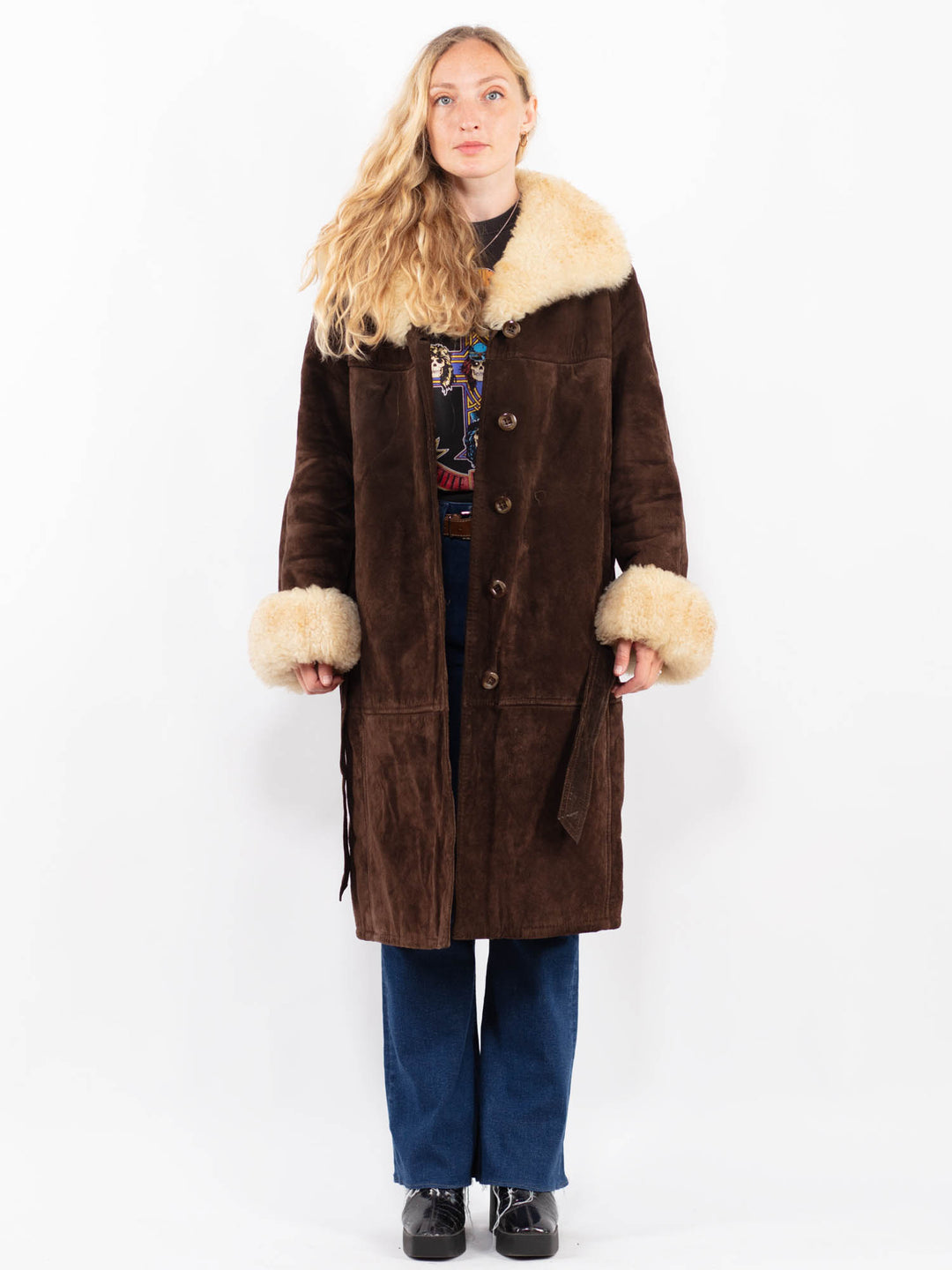 Vintage 70's Women Suede Sherpa Coat in BrownA0443