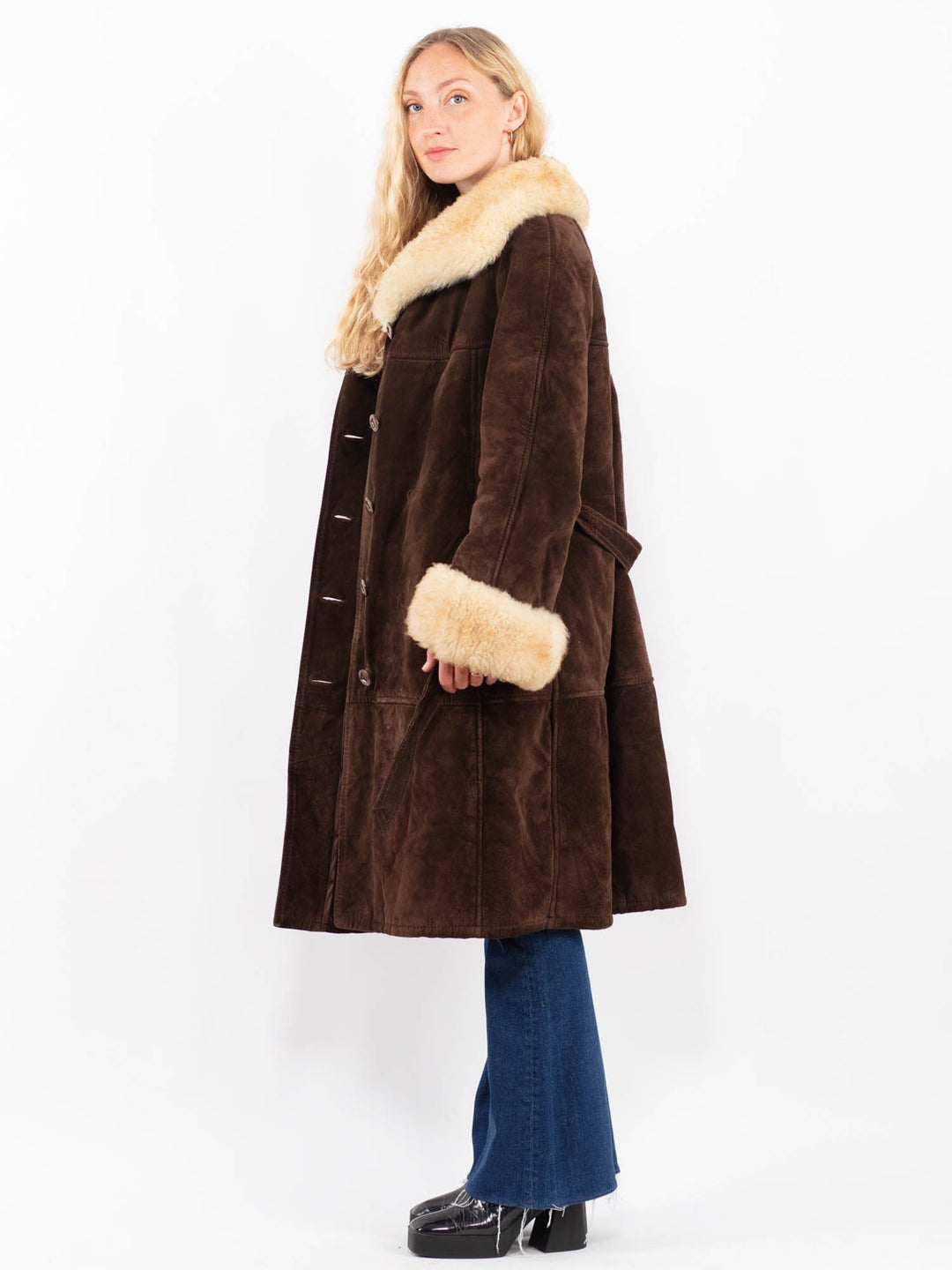 Vintage 70's Women Suede Sherpa Coat in BrownA0443
