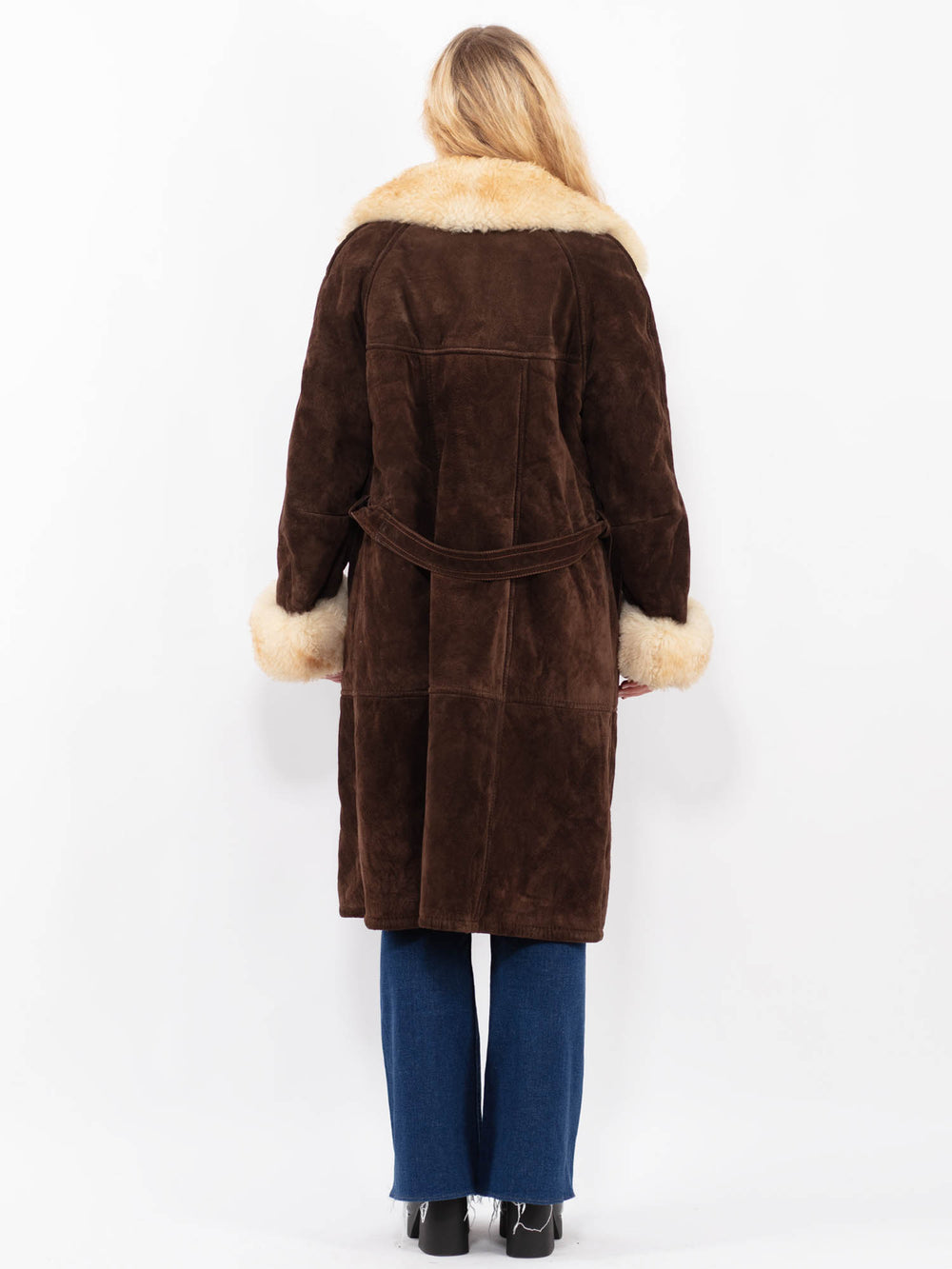 Vintage 70's Women Suede Sherpa Coat in BrownA0443