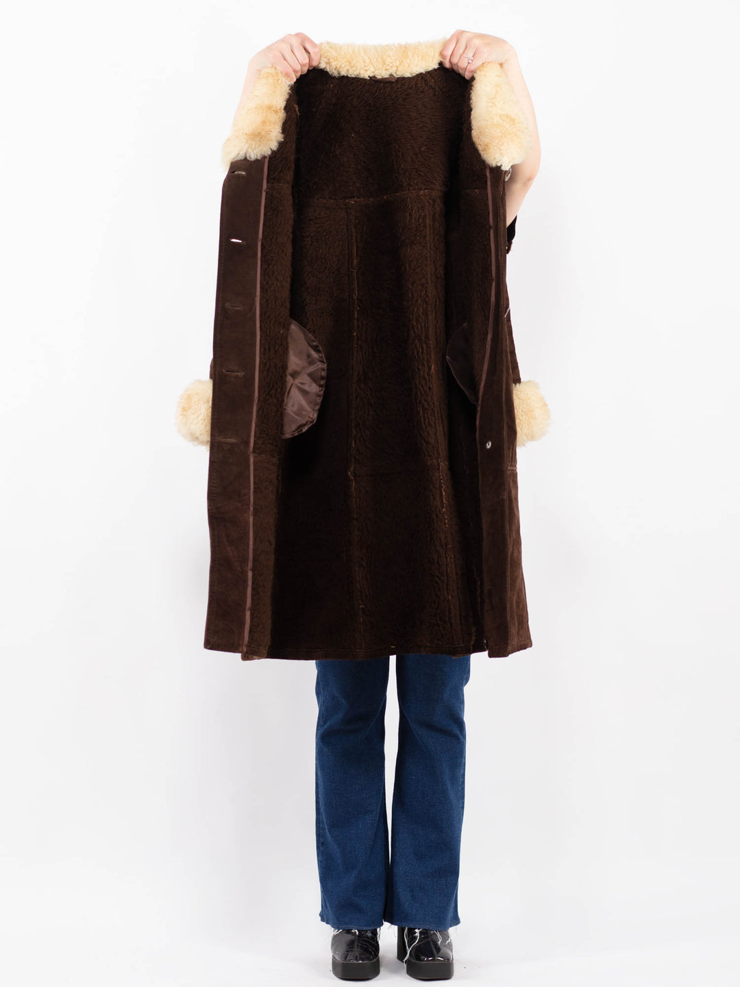 Vintage 70's Women Suede Sherpa Coat in BrownA0443