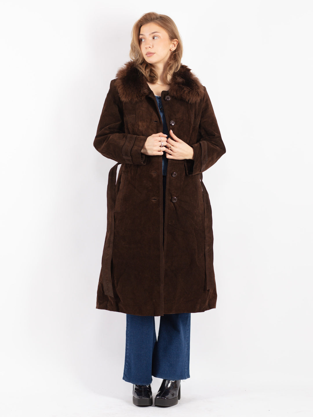 Vintage Women Suede Coat in Brown