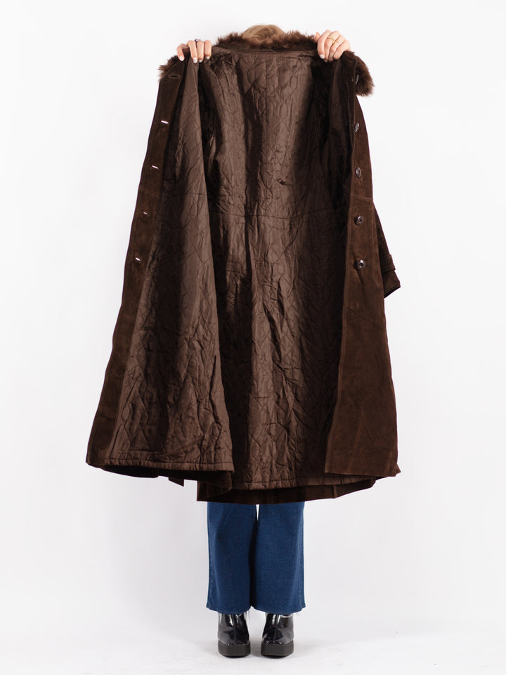 Vintage Women Suede Coat in Brown