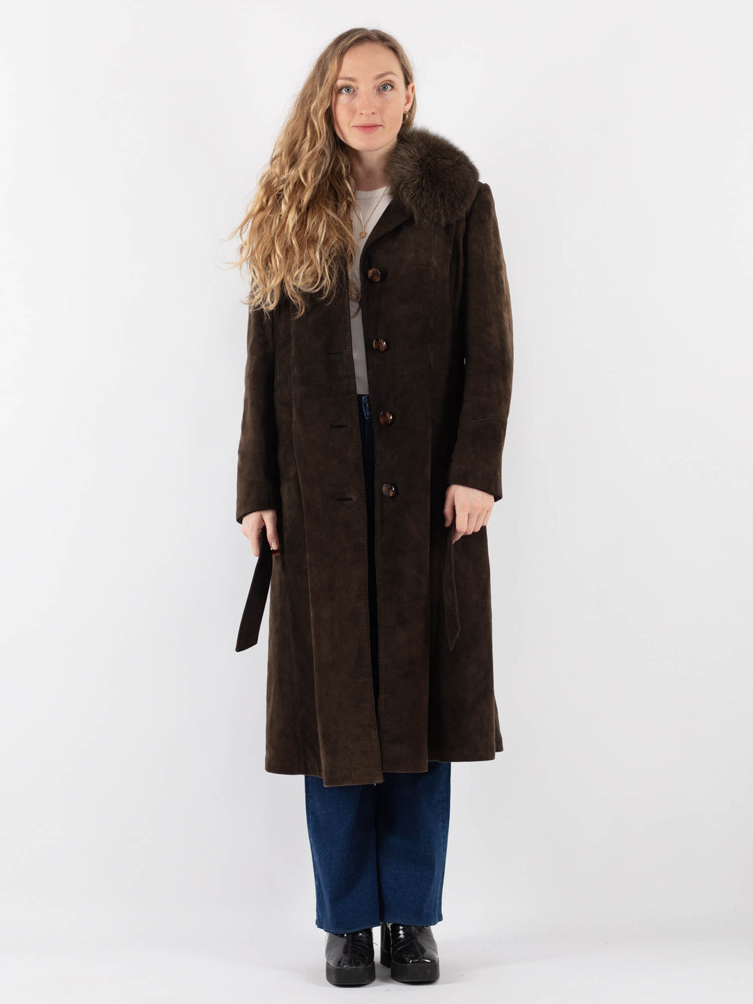 Vintage 70's Women Suede Coat in BrownV9407