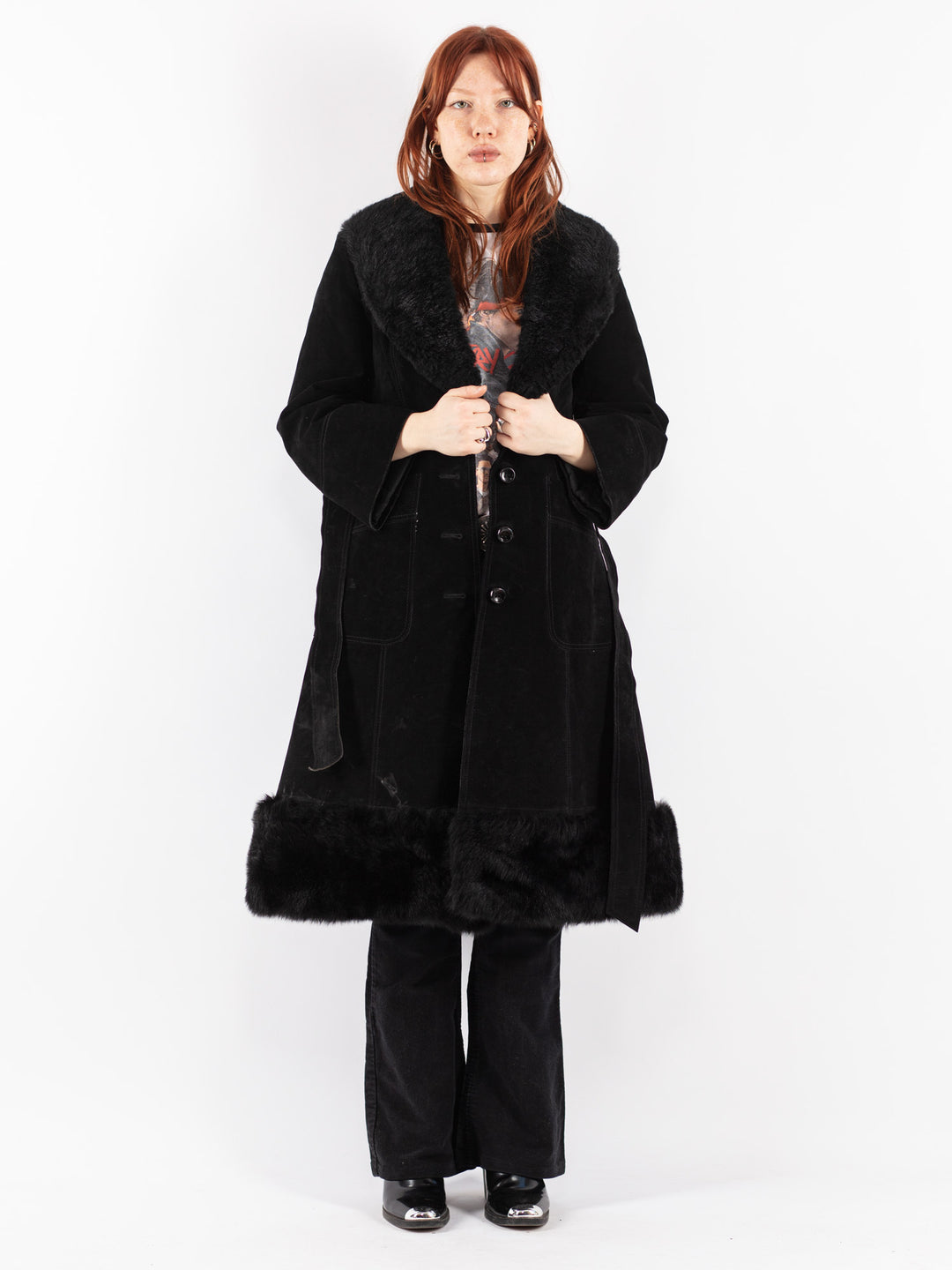 Vintage 70's Women Suede Coat in Black