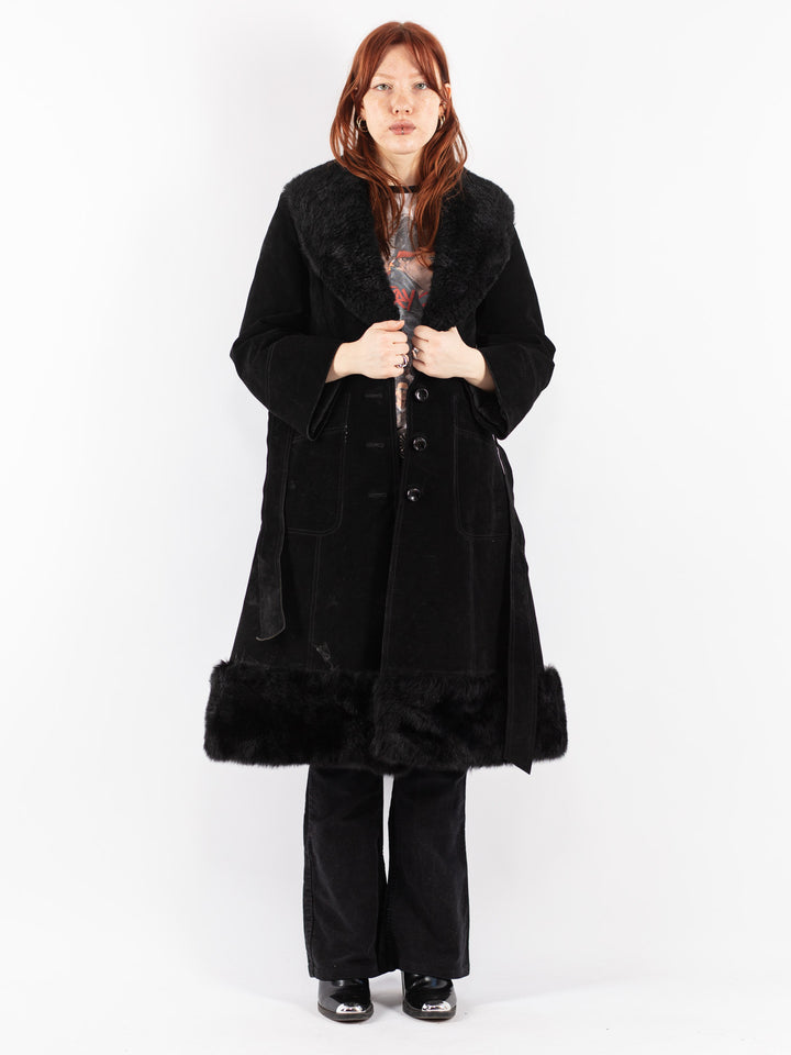 Vintage 70's Women Suede Coat in Black