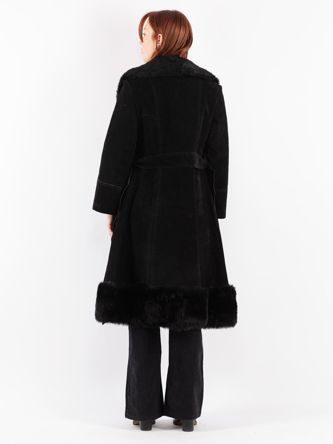 Vintage 70's Women Suede Coat in Black