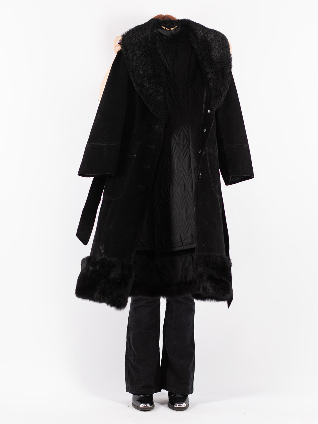 Vintage 70's Women Suede Coat in Black