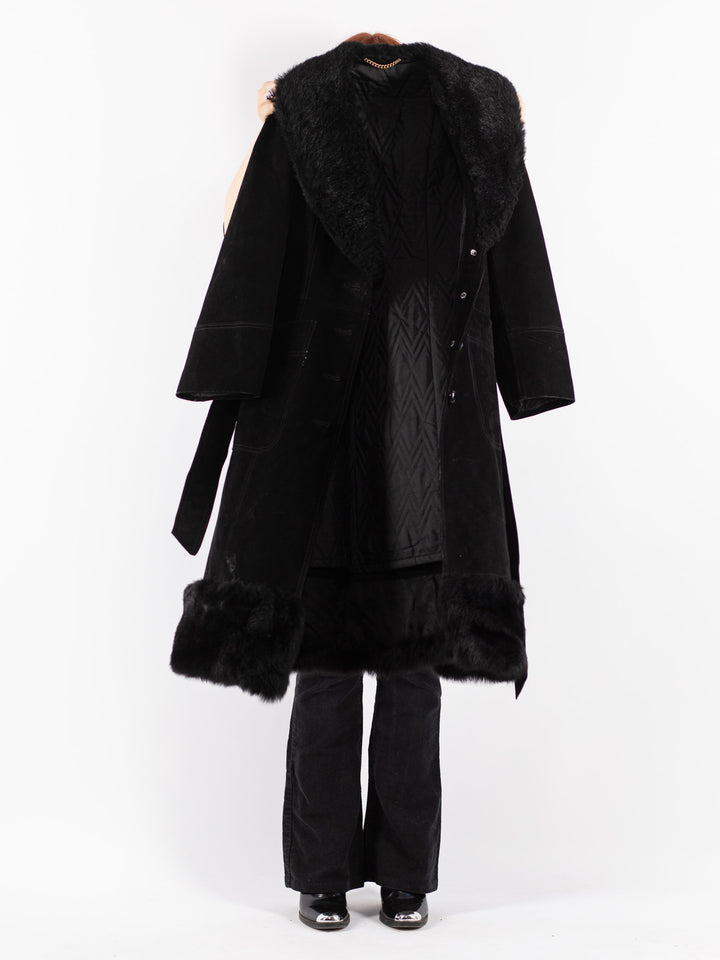 Vintage 70's Women Suede Coat in Black