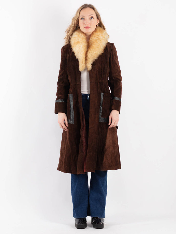 Vintage 70's Women Suede Coat in BrownV9225