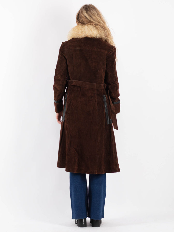 Vintage 70's Women Suede Coat in BrownV9225