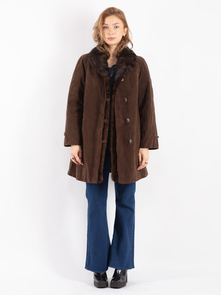 Vintage 70's Women Suede Coat in Brown