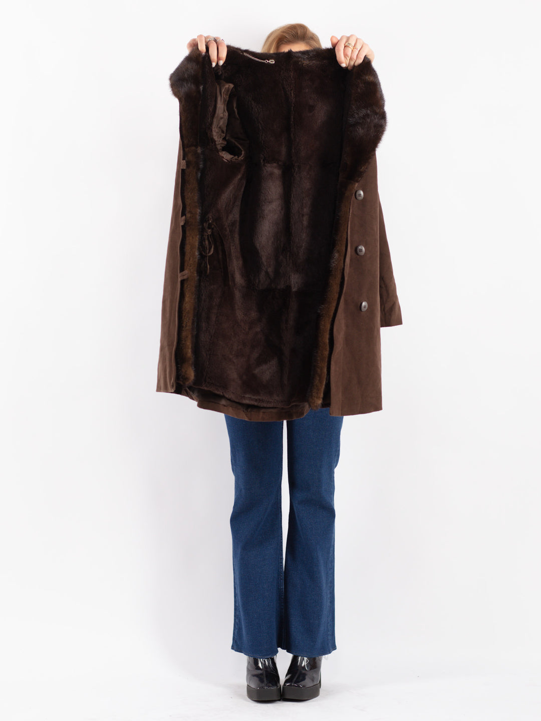 Vintage 70's Women Suede Coat in Brown
