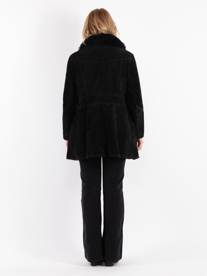 Vintage 70's Women Suede Sherpa Coat in Black