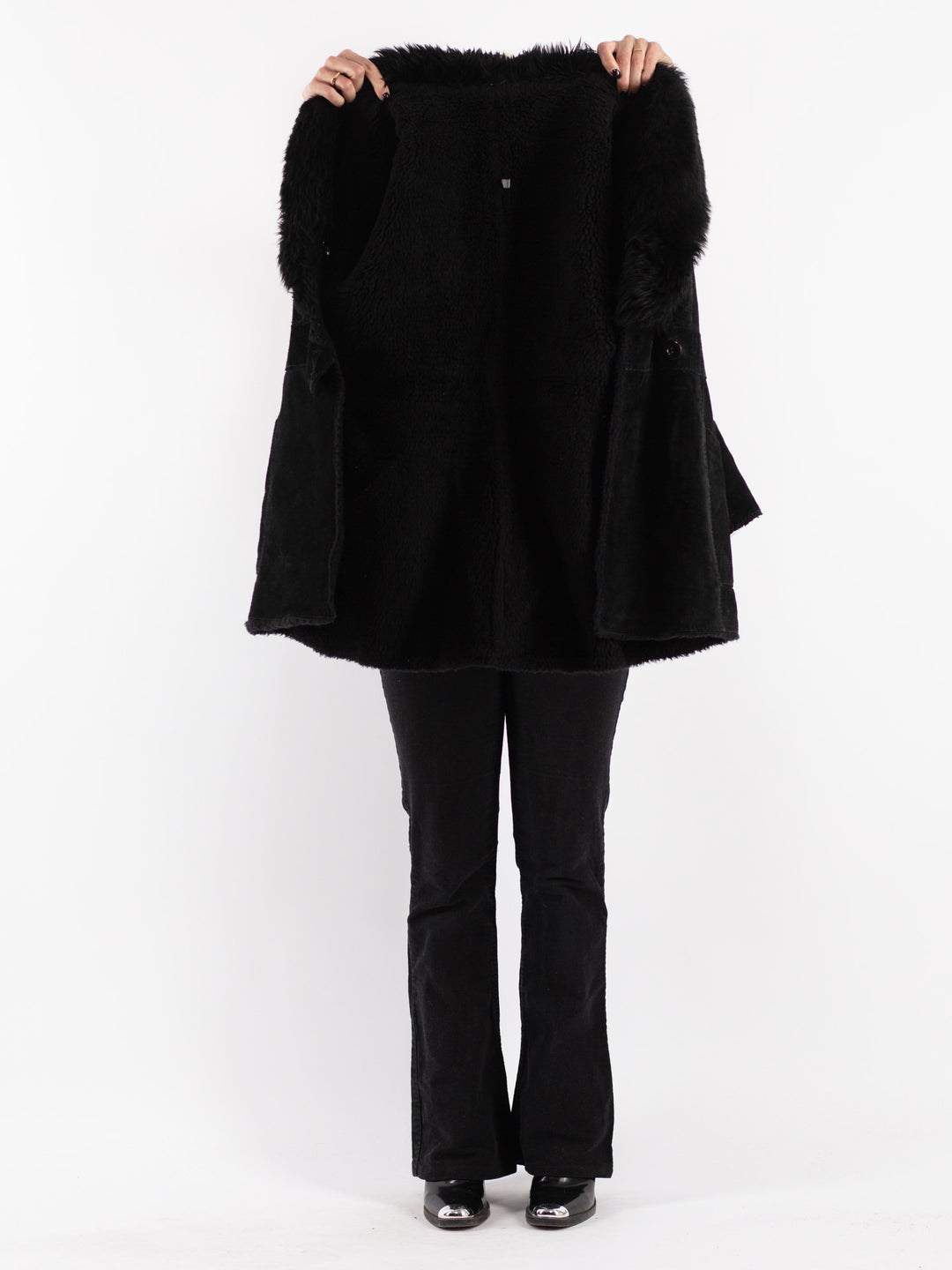 Vintage 70's Women Suede Sherpa Coat in Black