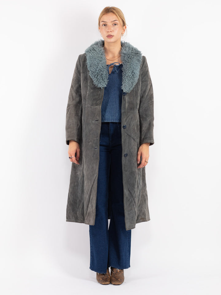 Vintage 70's Women Suede Sherpa Coat in Gray