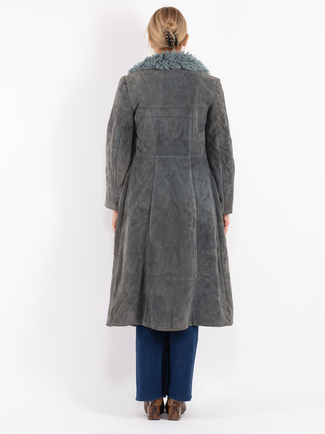Vintage 70's Women Suede Sherpa Coat in Gray