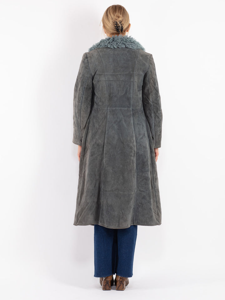 Vintage 70's Women Suede Sherpa Coat in Gray