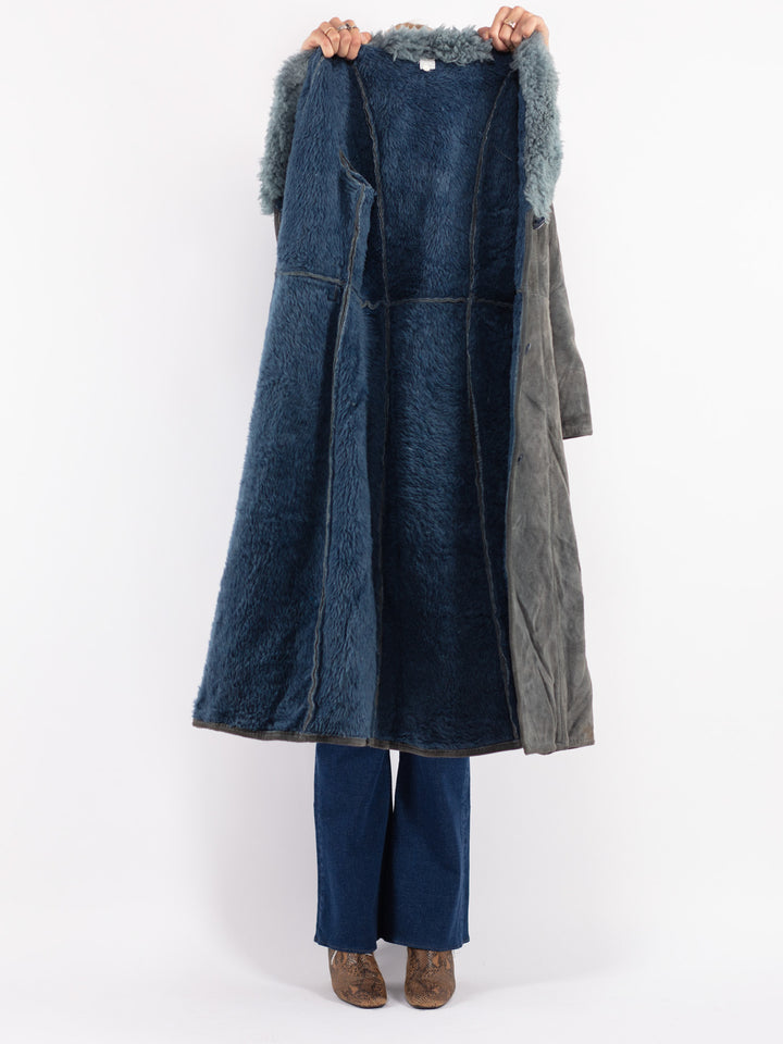 Vintage 70's Women Suede Sherpa Coat in Gray