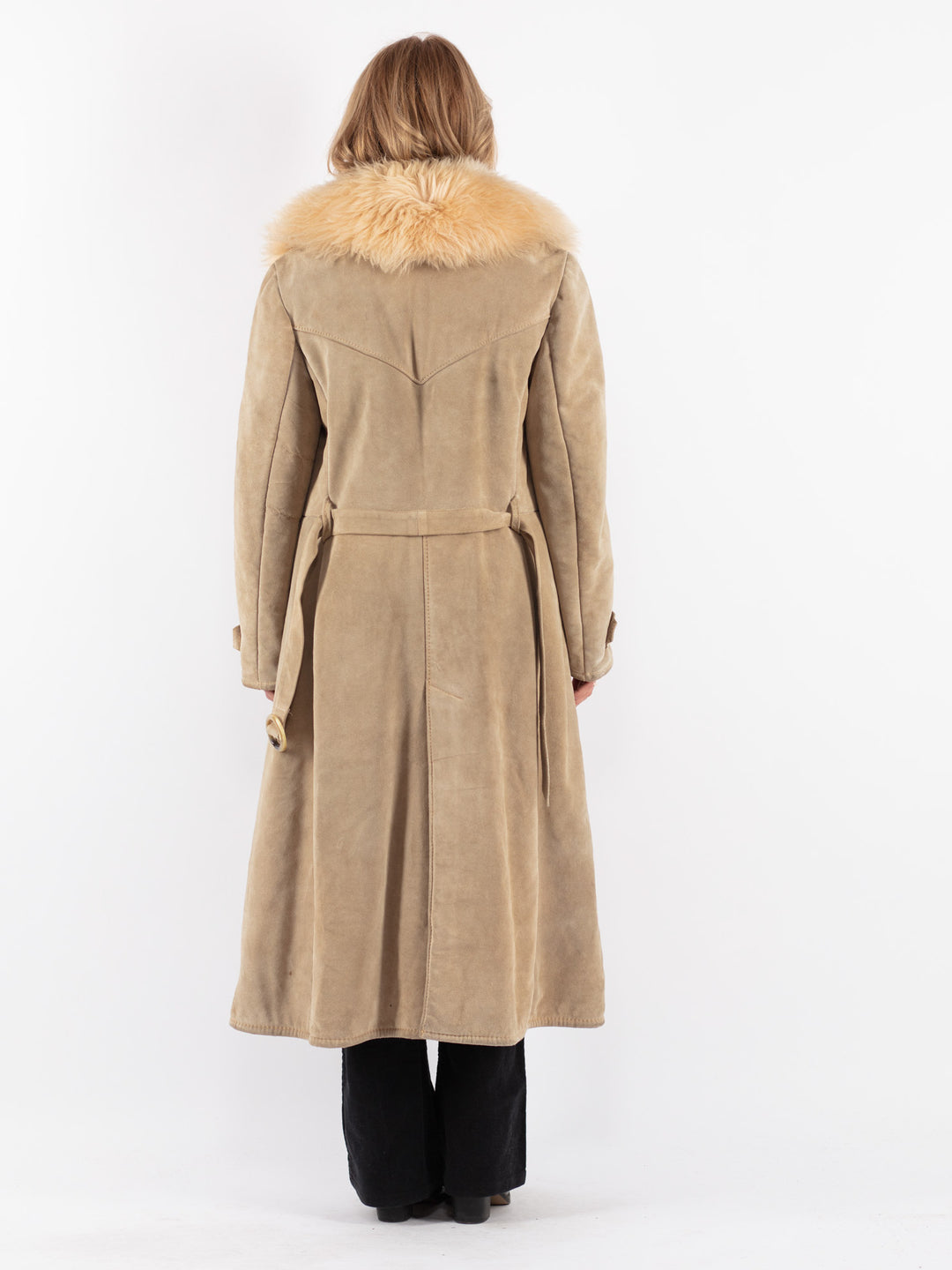 Vintage 70's Women Suede Sherpa Coat in Beige