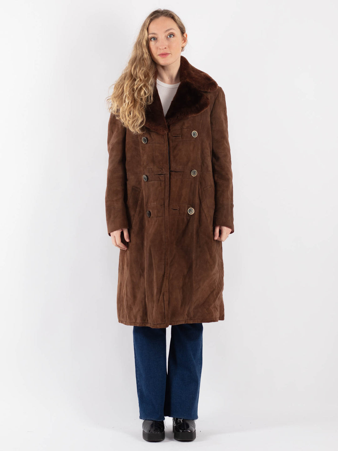 Vintage 70's Women Suede Sherpa Coat in BrownV9144
