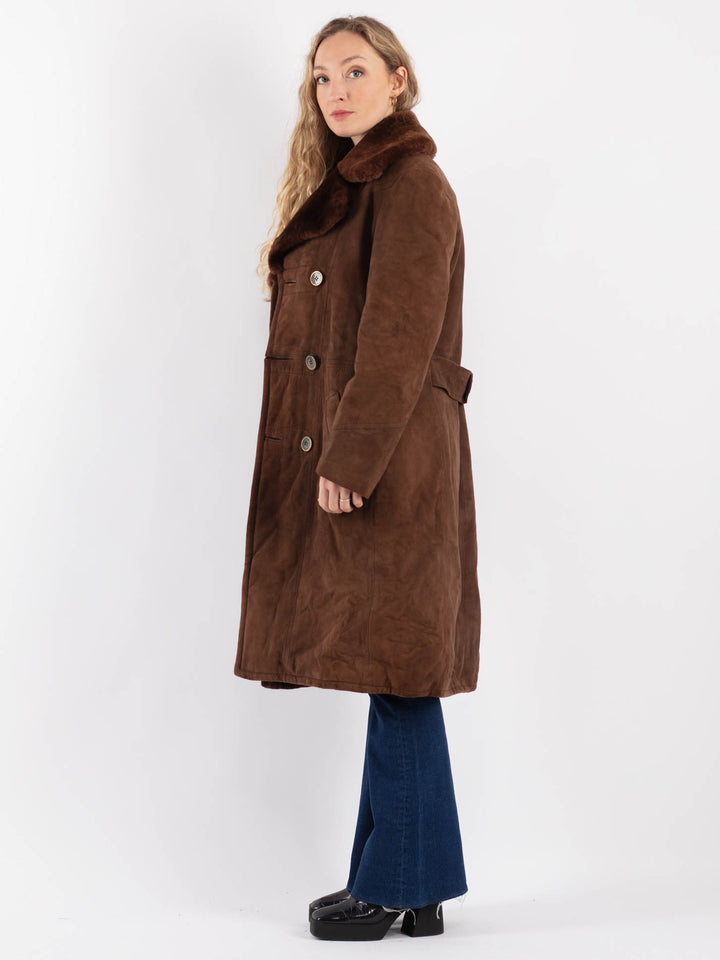Vintage 70's Women Suede Sherpa Coat in BrownV9144