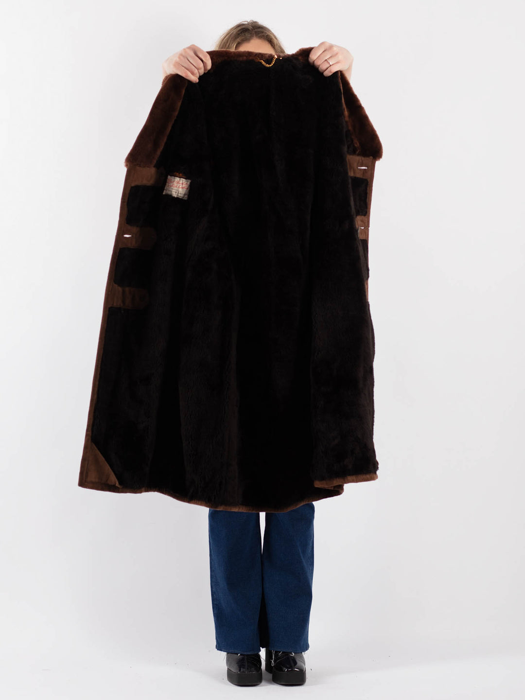 Vintage 70's Women Suede Sherpa Coat in BrownV9144