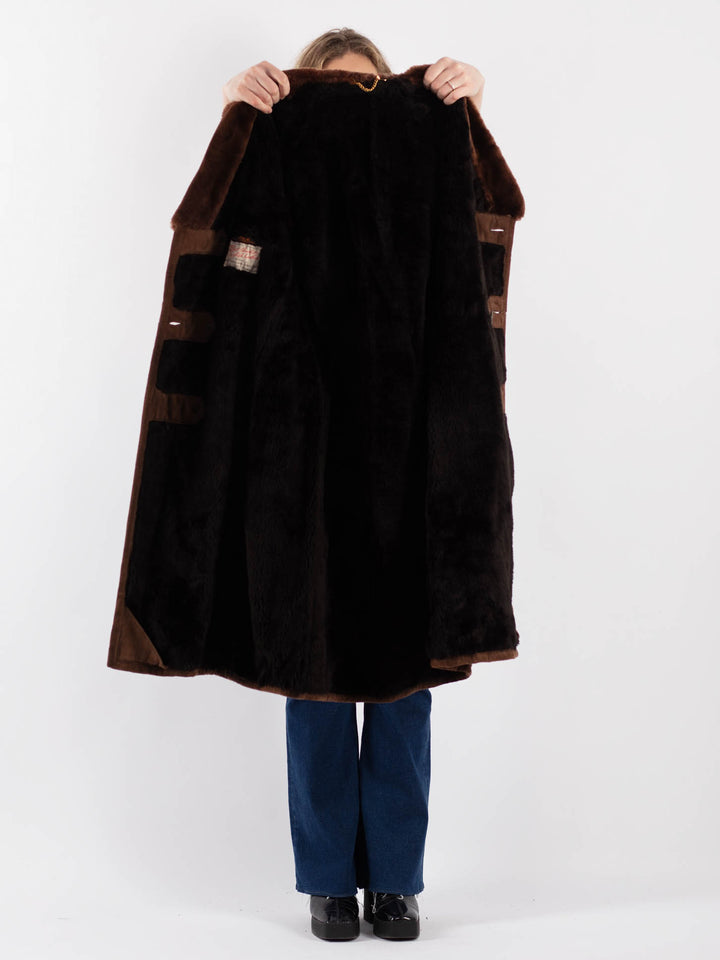 Vintage 70's Women Suede Sherpa Coat in BrownV9144