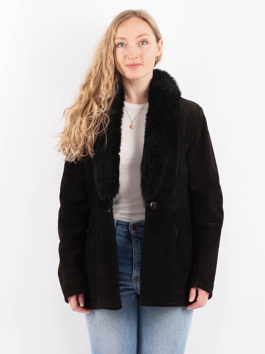 Vintage 70's Women Suede Sherpa Coat in BrownV9470