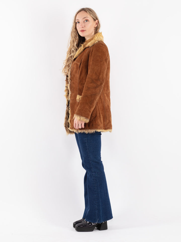 Vintage 70's Women Suede Sherpa Coat in Brown