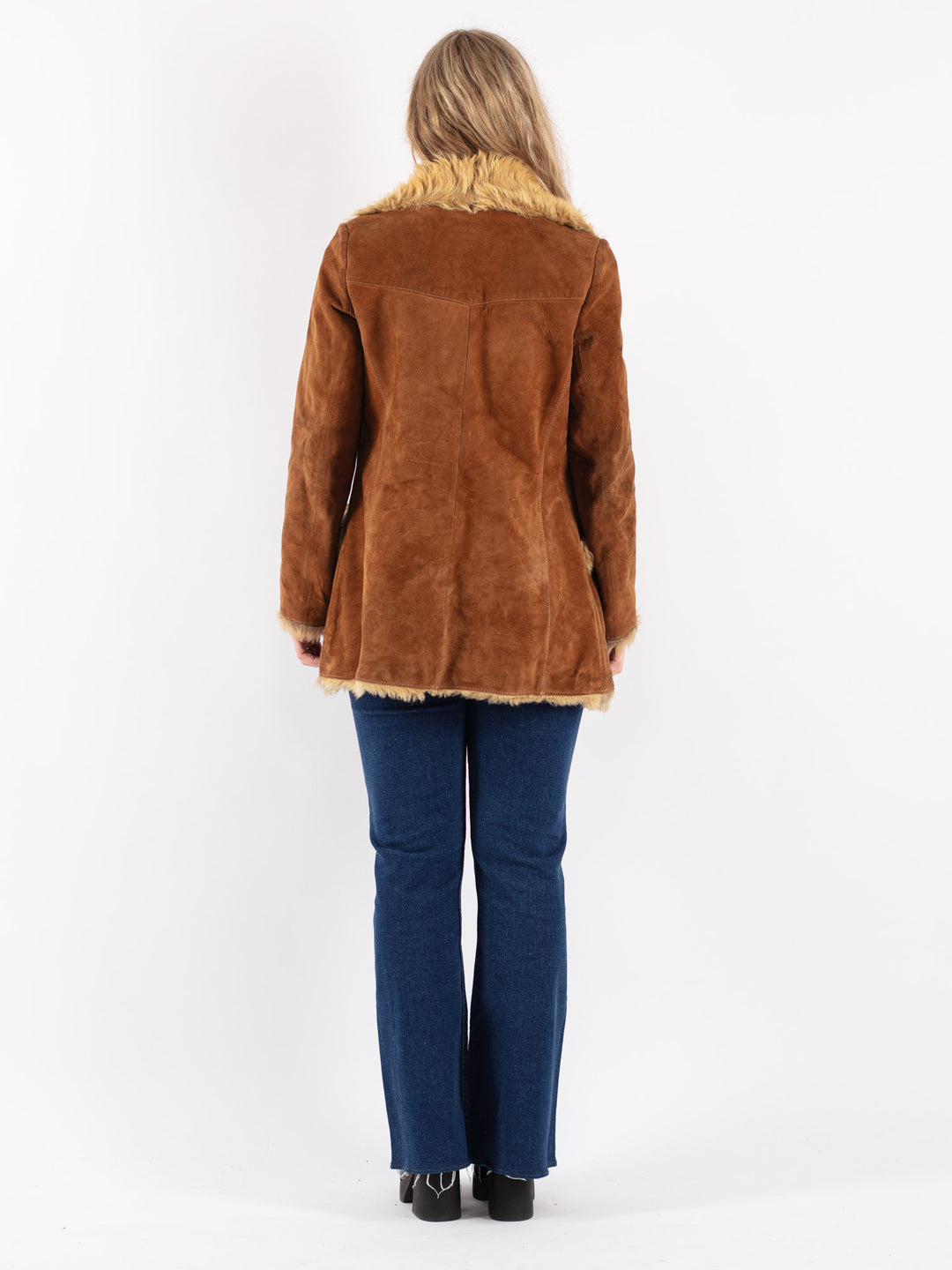 Vintage 70's Women Suede Sherpa Coat in Brown