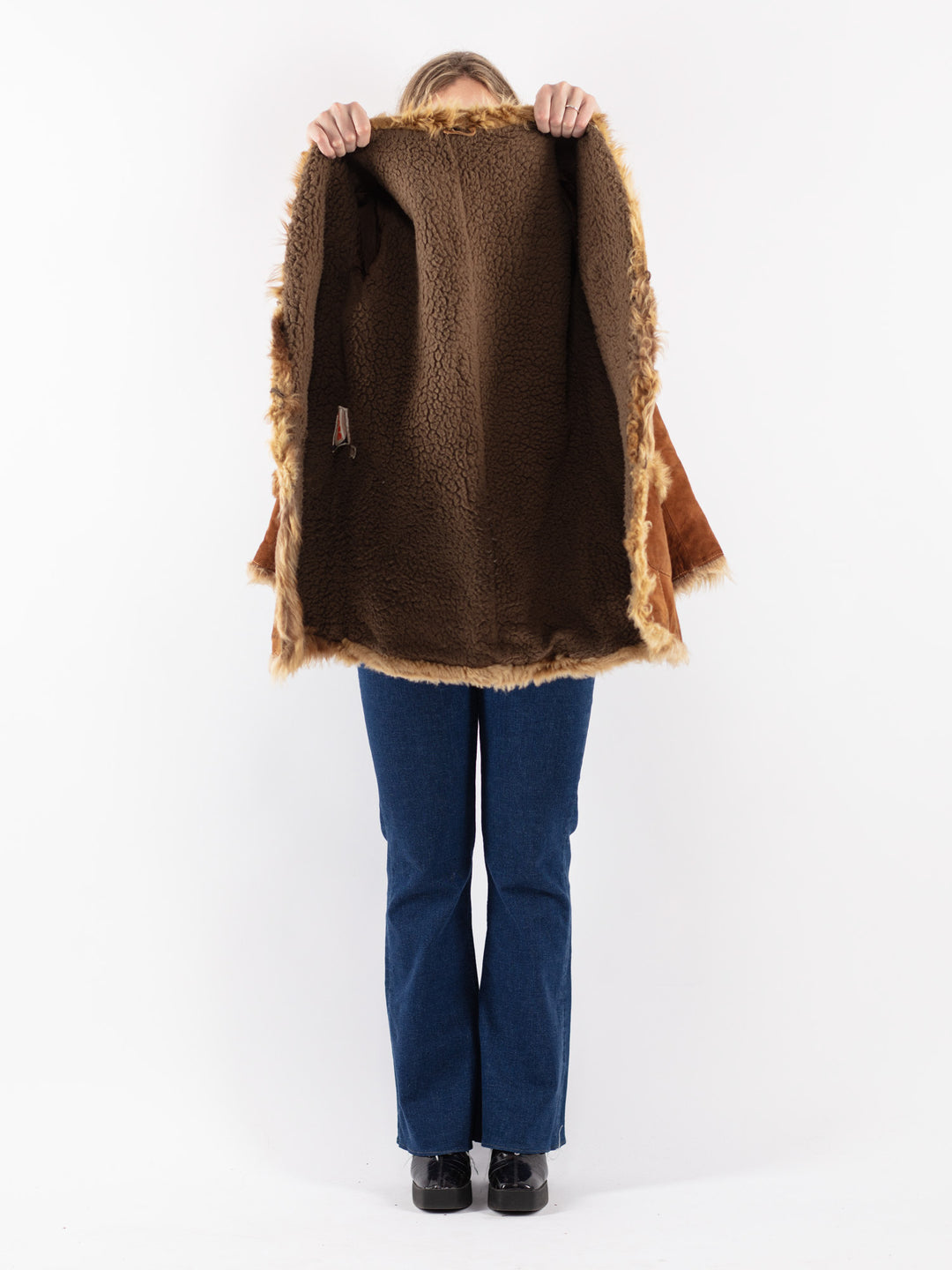 Vintage 70's Women Suede Sherpa Coat in Brown