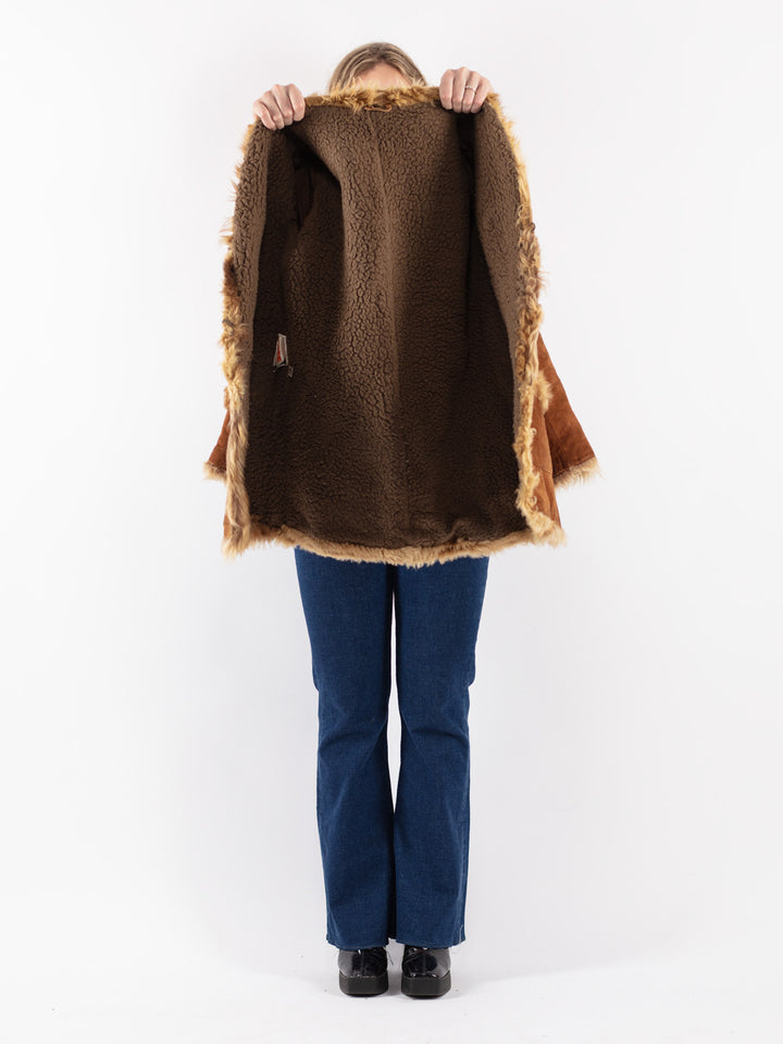 Vintage 70's Women Suede Sherpa Coat in Brown
