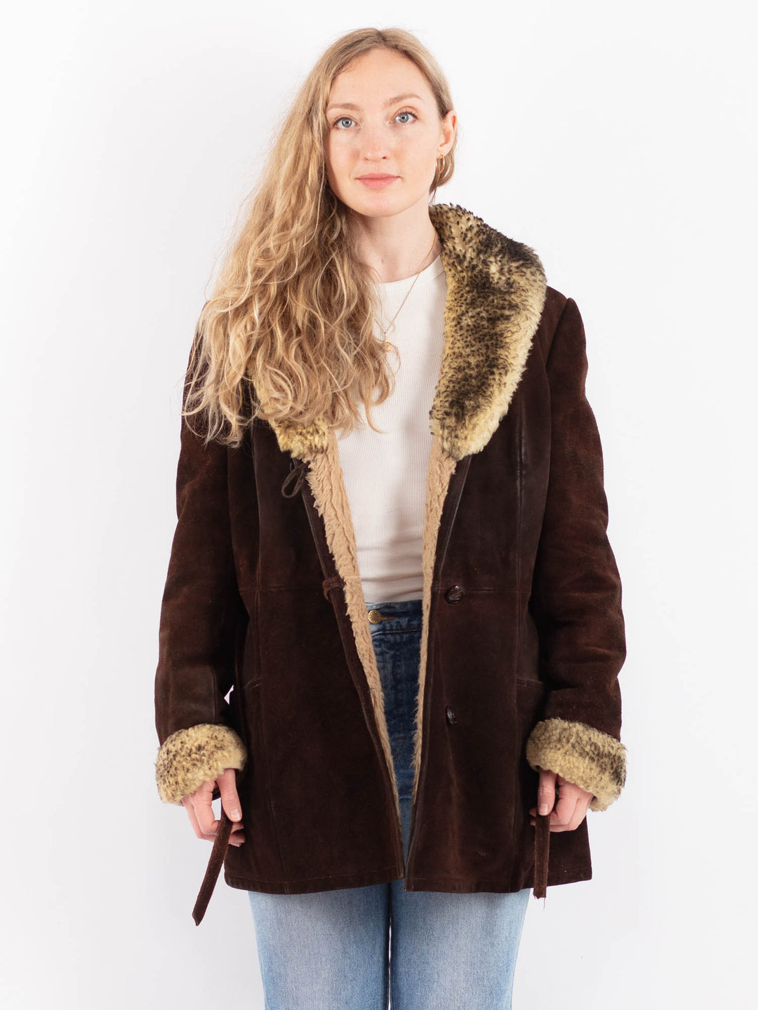Vintage 70's Women Suede Sherpa Coat in BrownV9486