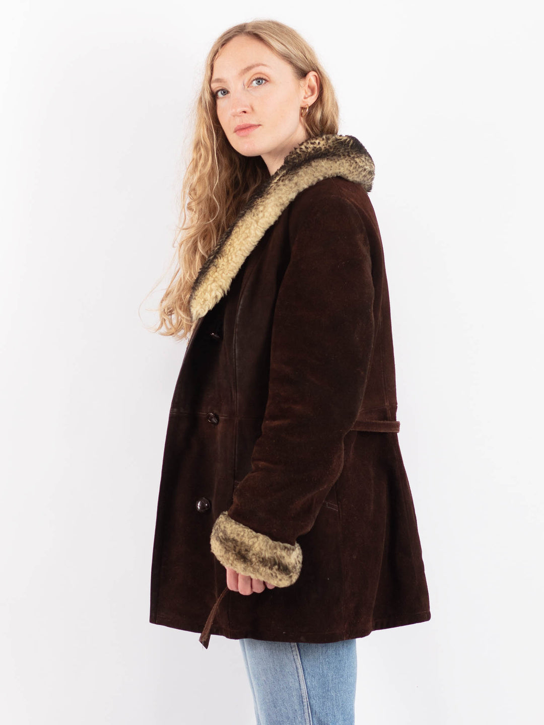 Vintage 70's Women Suede Sherpa Coat in BrownV9486