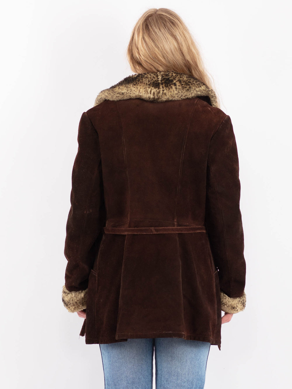 Vintage 70's Women Suede Sherpa Coat in BrownV9486