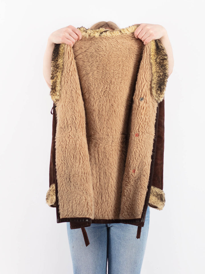 Vintage 70's Women Suede Sherpa Coat in BrownV9486