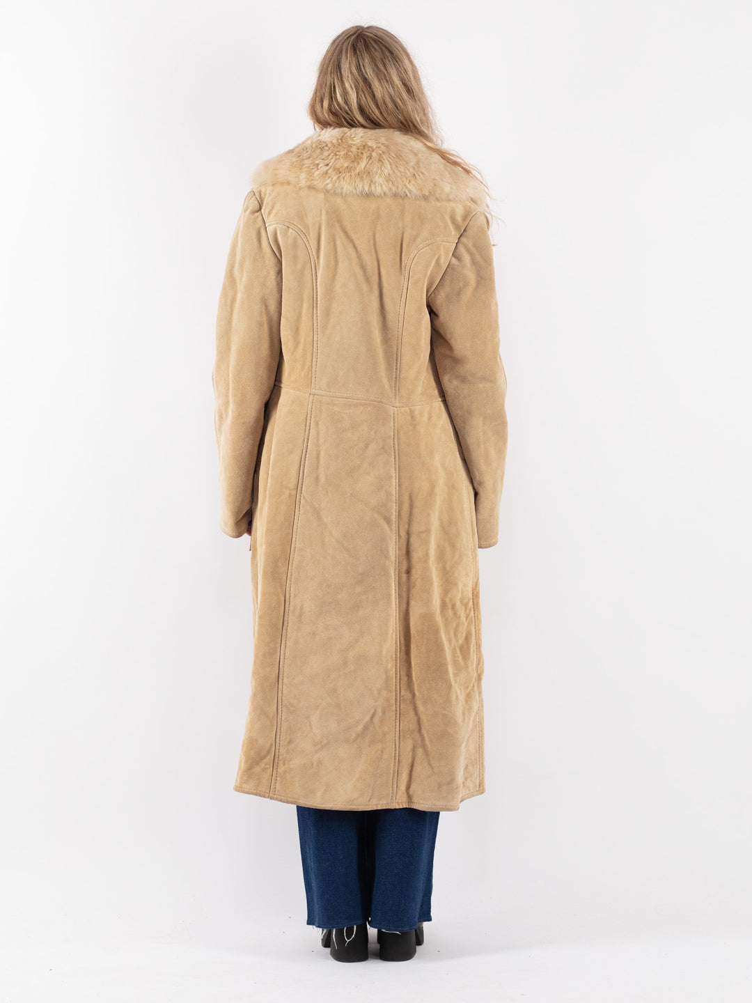 Vintage 70's Women Suede Sherpa Coat in Beige